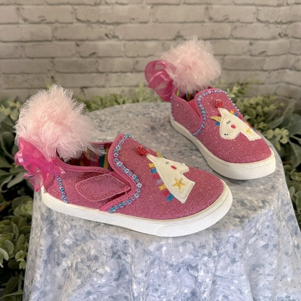 Wonder Nation Pink Glitter Unicorn Embellished Pom-Pom Fashion Canvas Girls 10M